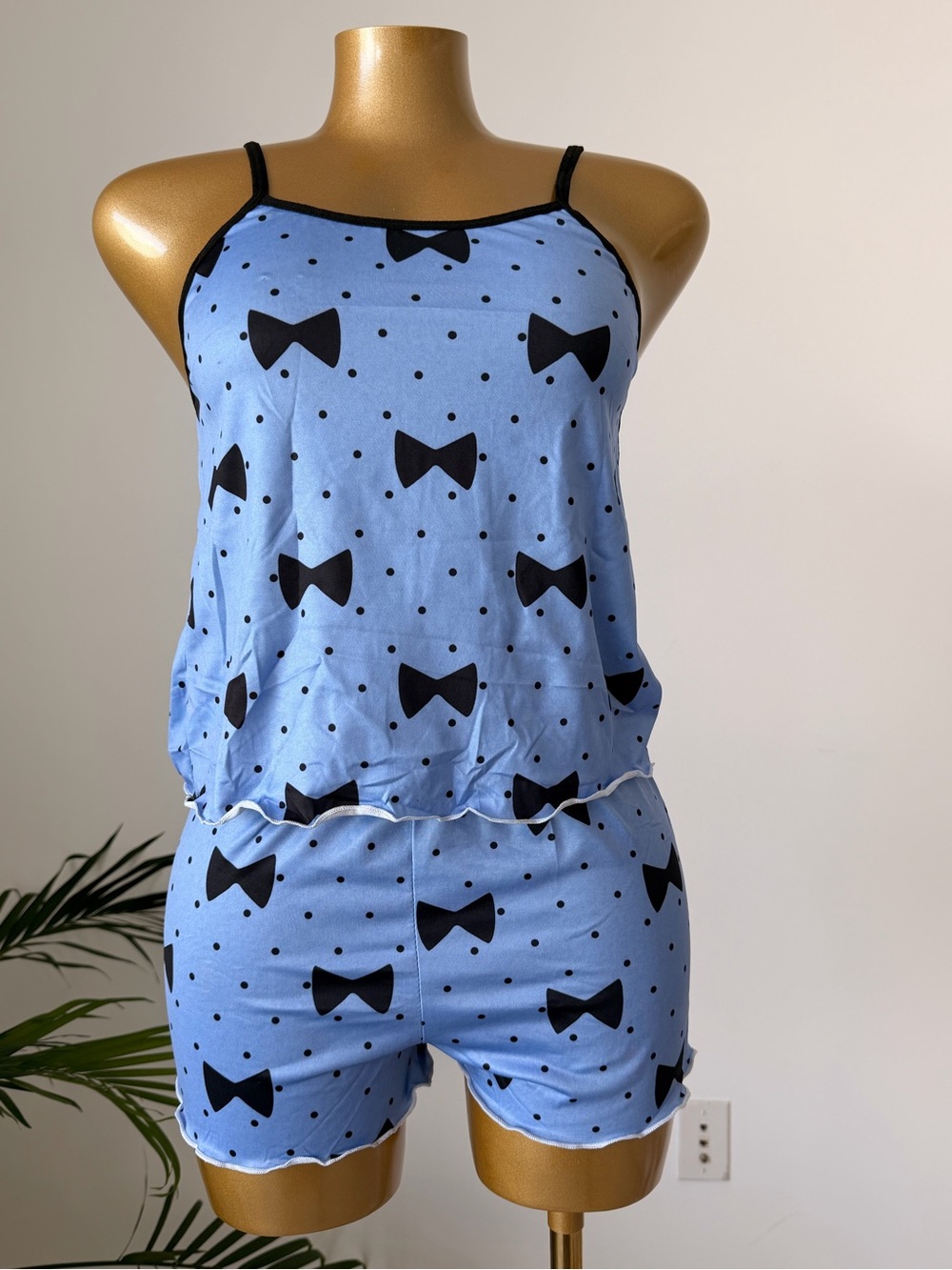 Blue Bow-Print Camisole & Short Pajama Set